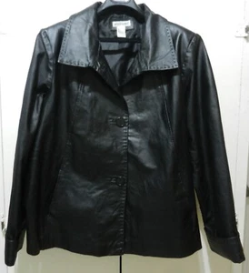 JESSICA LONDON Women's Black Leather 4-Button Blazer Jacket Size 22 - Picture 1 of 18