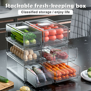 Fridge Containers Food Storage Drawer Organiser Stackable Kitchen Pantry Cabinet