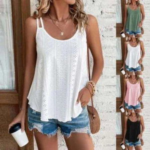 US Women Camisole Tank Top Loose Fit Pleated Vest Sleeveless Shirts Pleated Vest - Picture 1 of 18
