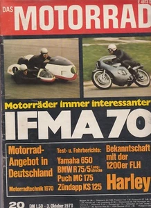 Das Motorrad Heft 20 3.Oktober 1970 IFMA Sonderheft Puch MC175 Zündapp KS125 - Bild 1 von 1