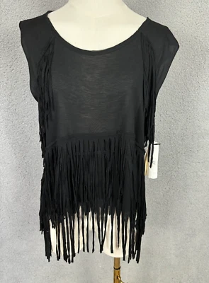Top para mujer Pieces by Kensie sin mangas, semi opaco, borlas, negro, pequeño nuevo con etiquetas Foto 1 de 4