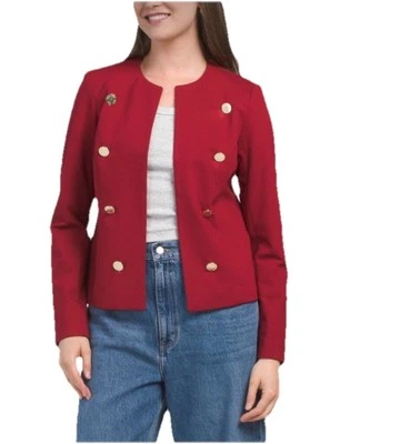 Anne Klein short Stunning military Style jacket w/large gold buttons  Red Sz M - Image 1 of 4