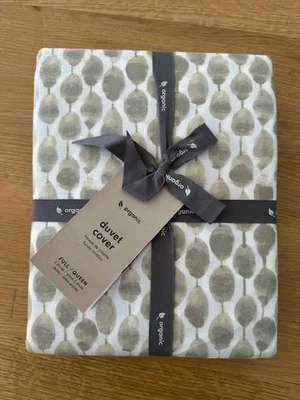 Пододеяльник West Elm Stamped Dot из органического хлопка F/Q новый в упаковке!  Серый серо-коричневый прибрежный новый - Изображение 1 из 2