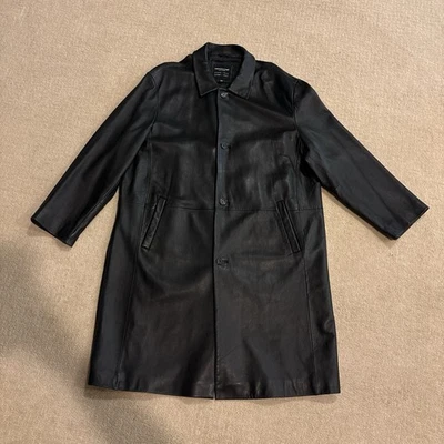 Abrigo Chaqueta de Cuero de Cordero Pronto Uomo Hombre XXL Largo Completo Negro Bolsillos Foto 1 de 4