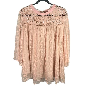 Suzanne Betro Blush Lace Embroidered Mesh Peasant Top 4X Floral Sheer Boho - Picture 1 of 12
