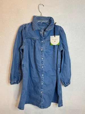 NUEVO CON ETIQUETAS Vestido camisero vaquero manga larga para niñas Kate Spade New York azul talla mediana Foto 1 de 3