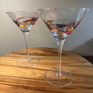 MILANO ROMANIA Mosaic Stained Glass Stemmed Martini Glass 7.5 Tall Set Of 2 - Picture 1 of 3
