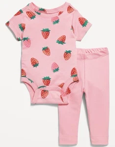 Old Navy Baby Girl 18-24 Months Pants Bodysuit Strawberry 2 PC Set Cute Outfit - Picture 1 of 2