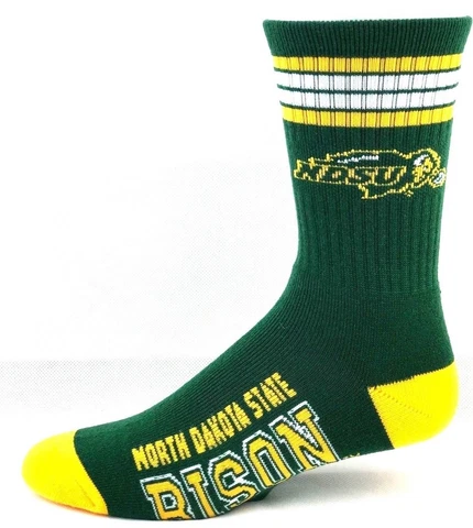 North Dakota State Bison College Green Yellow Four Stripe Deuce Crew Socks Cover