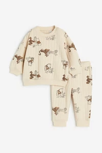 New H&M Disney Beige Winnie the Pooh 2-piece patterned Sweatshirt Joggers Set - Picture 1 of 5