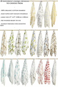 Baby Swaddle Blanket Organic Cotton Bamboo Muslin Infant Soft Adam Elsa Boy Girl - Picture 1 of 83