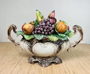 Handmade Ceramic Fruit Bowl Large Centerpiece Capodimonte ? Italy ? Footed Bowl - Picture 1 of 24