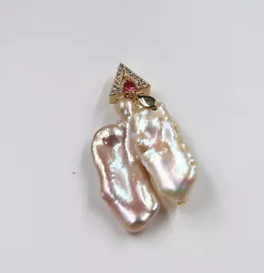 Last One 30 mm pink Keshi Baroque Pearl Necklace& Pendant 7# - Picture 1 of 4