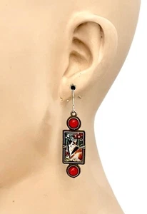 2.1/8' Cute Enameled Lightweight Rectangular Calico Cat Casual Everyday Earring - Picture 1 of 3