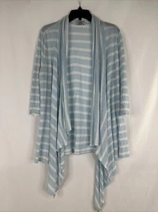 J Jill Open Front Linen Cardigan Womens Size XL Blue White Striped 3/4 Sleeve - Picture 1 of 17