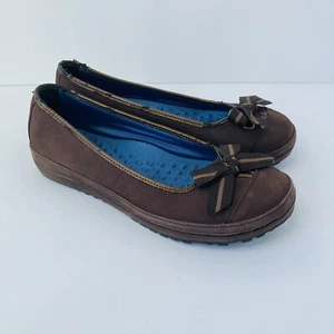 Privo Clarks Brown Leather Ballet Flats Womens Sz 6 M Ribbon Bow Accent Penny - Picture 1 of 8
