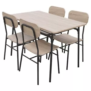 Wood Grain Effect Dining Table + Four Chairs With Black Metal Legs Dining Set - Picture 1 of 5