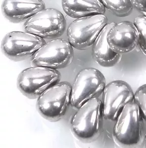 50 Czech Glass Teardrop Beads - Aluminium Silver 6x4mm - Picture 1 of 2