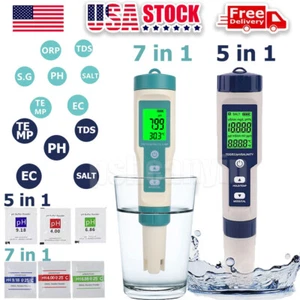 7 in 1/5 in 1 LCD PH/TDS/EC/ORP/TEMP/SG/Salinity Water Quality Tester Meter Pen - Picture 1 of 18