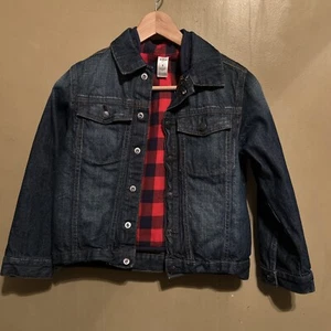 Oshkosh Medium Wash Denim Jacket Size 8 Trucker Jacket Zip Out Plaid Vest EUC - Picture 1 of 6