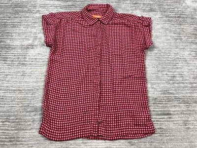 Top Joe Fresh para mujer pequeño multicolor con botones manga corta semi transparente Foto 1 de 4