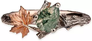 Natural Moss Agate Ring for Women 925 Sterling Silver Green Agate Ring Promise R - Picture 1 of 7