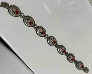 ANTIK Alpakca Silber Italien Mosaik Medaillon Gliederarmband floral selten - Bild 1 von 4