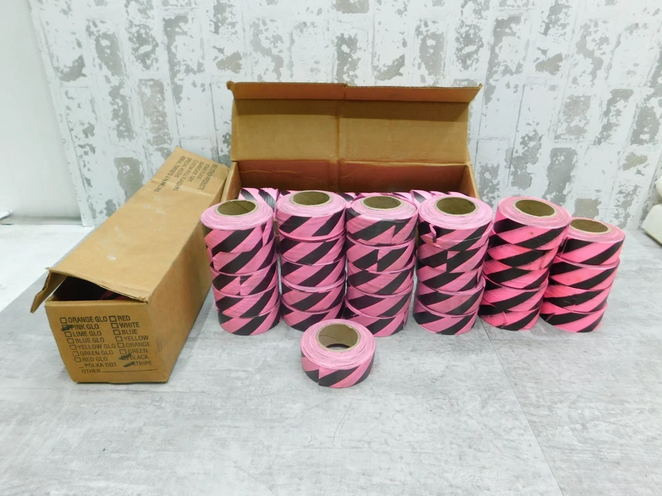 54 NEW Standard Black/Pink Striped Flag Tape, #17027, 1 3/16" x 300' NEW - Image 1 of 1