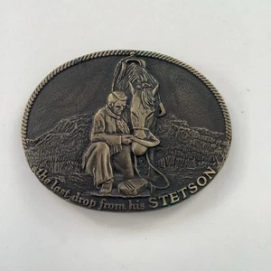 Stetson Solid Brass Buckle “The Last Drop from his Stetson” Award Design Medal’s - Picture 1 of 7