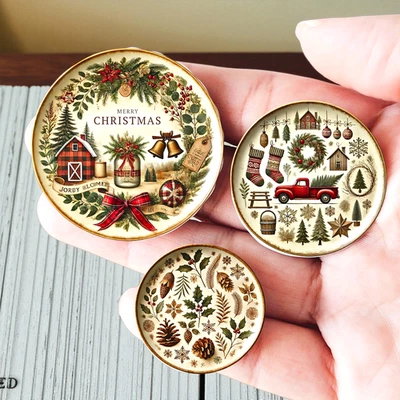 Miniature Christmas Ceramic Plates Dollhouse Vintage Farmhouse Holiday Gifts - Image 1 of 4