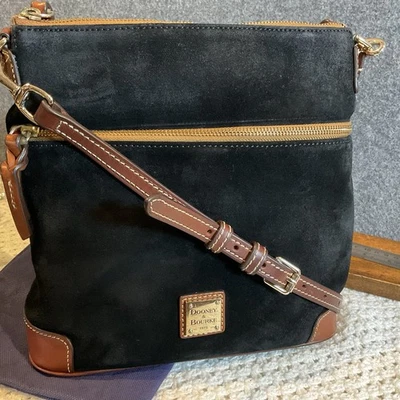 Dooney & Bourke BLACK Suede Crossbody w/Adjustable Strap Red Interior Authentic - Image 1 of 4