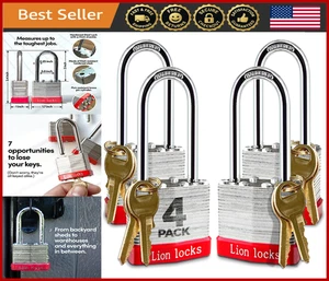 4 Keyed-Alike Padlocks 2" Long Shackle, 8 Keys, Hardened Steel, Pick Resistant - Picture 1 of 8