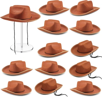12件装儿童棕色牛仔帽毛毡西方服装装扮派对礼品散装! — 第 1/4 张图片