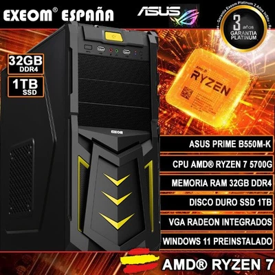 Ordenador Gaming Pc AMD Ryzen 7 5700G 32GB DDR4 SSD 1TB de Sobremesa Windows - Imagen 1 de 4