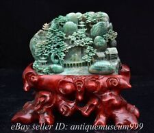 9.6" Chinese Natural Dushan Jade Carved Feng shui Mountain Tree People Statue