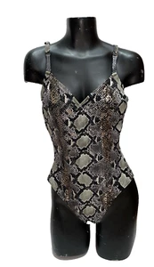 SILVER by GOTTEX Wome One piece Swimsuit Sz USA 10 V- Neck Reptile Print - Picture 1 of 6
