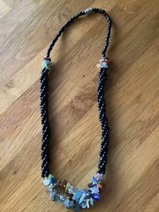 BLACK 3 STRAND BEADED NECLACE EXC. COND. - Picture 1 of 1