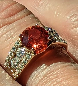 Unisex Lab Created Padparadscha & Moissonite 14k Yellow Gold Sz10 - Picture 1 of 21