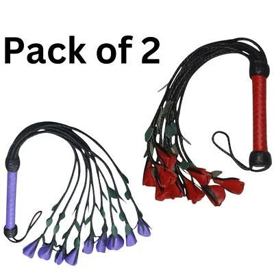 Paquete de 2 flaggers de cuero de vaca genuino púrpura y rojo rosa gato o’ nueve colas Foto 1 de 4