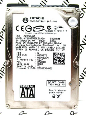 Hitachi 60GB HTS542560K9SA00 SATA 0A54970 X816930 DA2218 Hard Drive WIPED&TESTED - Image 1 of 4