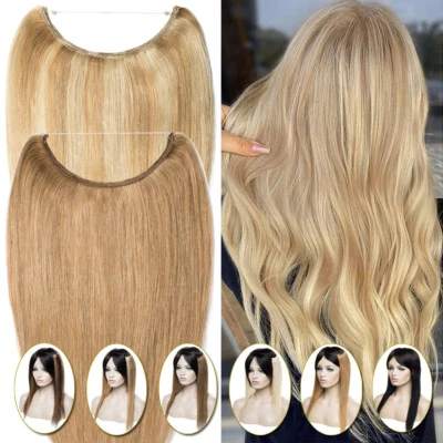 16"-24" Clip IN Hidden Hair band Wire on One Piece REAL Hair Human Extensions 8A - Image 1 of 4