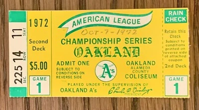1972 American League Championship ALCS Game 1 Ticket Stub Oakland A's Tigers - Image 1 of 2