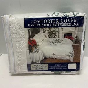 Vintage Comforter Cover Hand Painted & Battenburg Lace Ivy White NOS 1993 - Picture 1 of 6