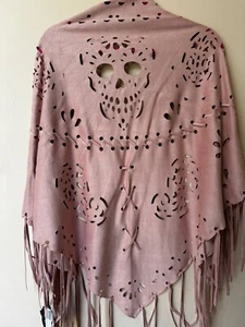 Vegan Leather Pink Skull Fringed Western Poncho NWT 2018 - Picture 1 of 7