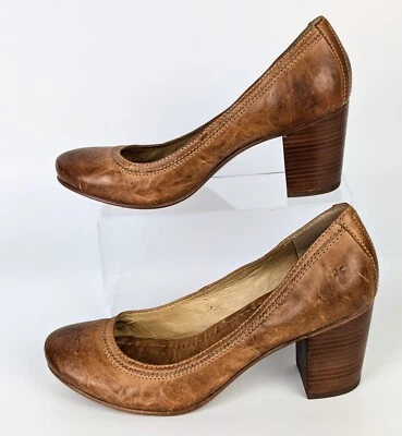 Frye Carson Women's Mid Heel Pumps In Cognac Leather Slip On Heels/ Shoes sz 10M - Image 1 of 4