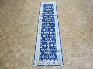 3 x 12 Runner Hand Knotted Denim Blue Colorful Oushak Oriental Rug G14568 - Picture 1 of 12