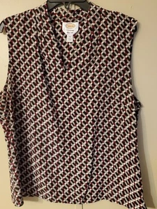 Talbots Pure Silk Sleeveless Blouse Sz 18 Black White Gray Wine Pattern Side Zip - Picture 1 of 7