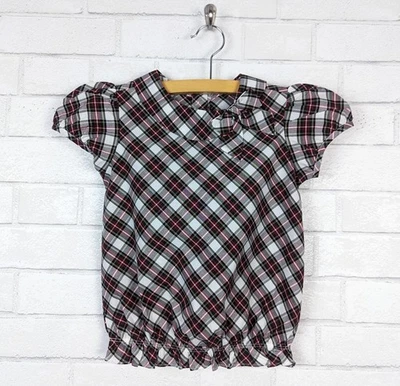 Janie & Jack NWT Plaid Blouse Bow Collar Shirt Holiday Christmas Top Girls Sz 6 - Image 1 of 4