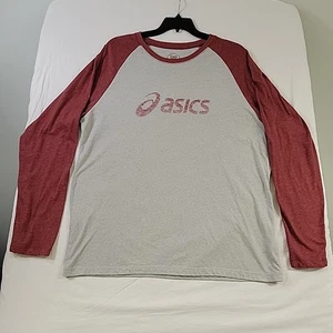 Asics Long Sleeve T-shirt Logo Baseball Gray Maroon XXL - Picture 1 of 6