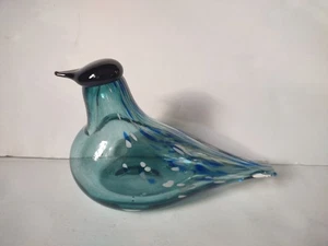 MUURLA Finland Tilhi Bird - Handblown Art Glass Blue & Black 7" Waxwing - Picture 1 of 12